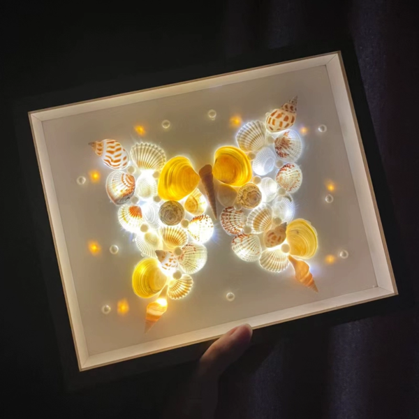 自制 贝壳海螺标本装饰画 展示相框 手工diy小夜灯 月亮 礼物 - 图片 6