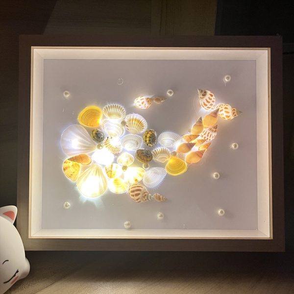 自制 贝壳海螺标本装饰画 展示相框 手工diy小夜灯 月亮 礼物