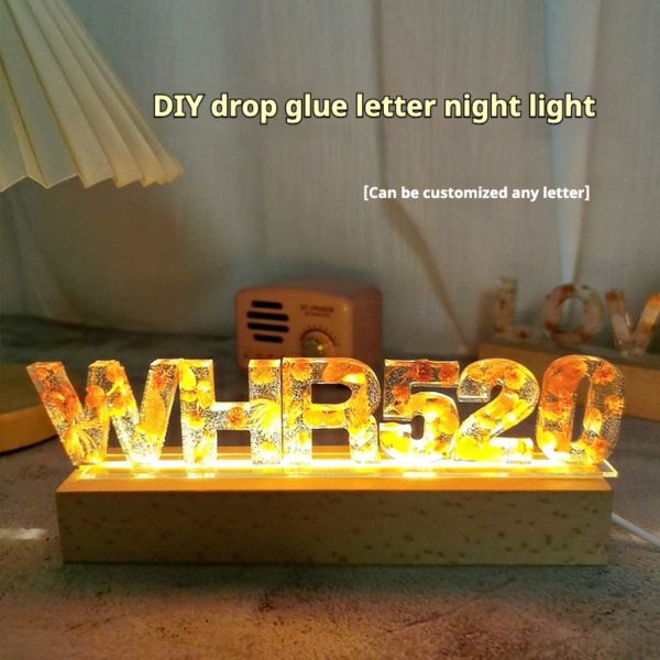 创意 自定制 干花滴胶 姓名字母 DIY手工礼物 小夜灯 材料包 成品 氛围灯 - 图片 2