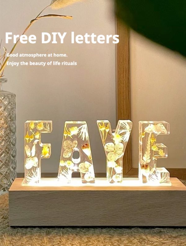 创意 自定制 干花滴胶 姓名字母 DIY手工礼物 小夜灯 材料包 成品 氛围灯