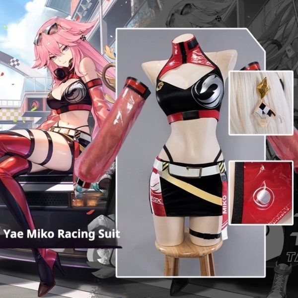 Yae Miko Racing Suit Cosplay Costume – Genshin Impact Fan-Made Outfit for Women - Image 2