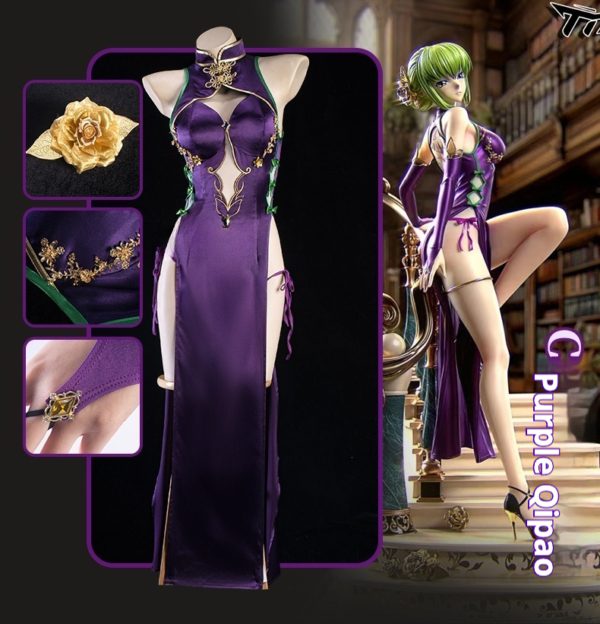 C.C. Cosplay Costume – Code Geass Purple Cheongsam Dress for Women
