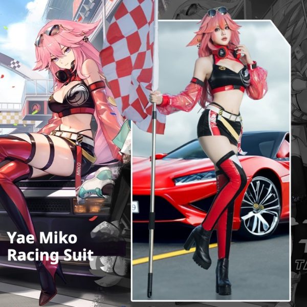 Yae Miko Racing Suit Cosplay Costume – Genshin Impact Fan-Made Outfit for Women - Image 3